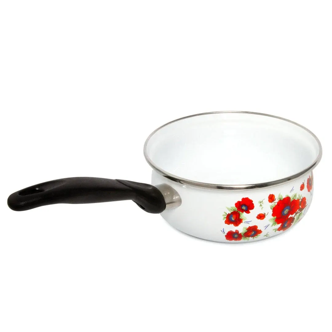 Enamel Aluminum Saucepan Butter Warmer Milk Boiling Melting Pot Poppies Enamel ...