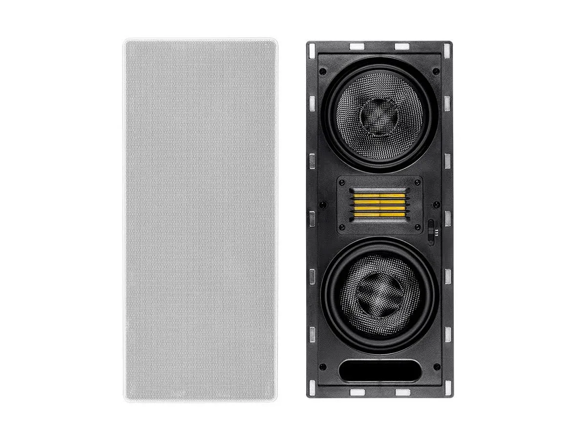 Monoprice 3-Way Carbon Fiber In-Wall Column Speaker - 6.5 Inch (Each) With Ribbon Tweeter, 8 Ohm Nominal Impedance, Magnetic Grille, 200 Watt Max, White - Amber Series