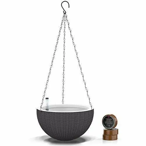 GARDENIX DECOR 11'' Self Watering Hanging planters for Indoor Plants - Flower Pot with Water Level Indicator for Plants, Hanging pots - Self Watering Planter Plant Pot-Coco Coir - Round 1 Pack - Gray