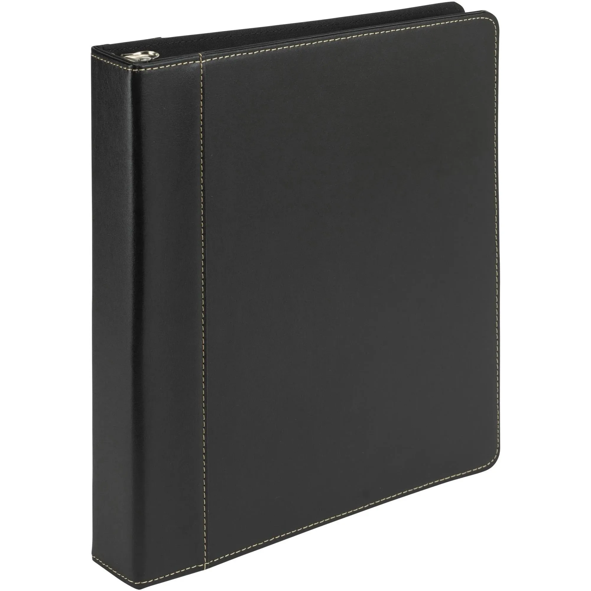 Samsill 1 in. Contrast Stitch Leather Ring Binder, Black - Letter Size