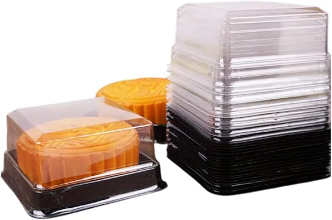 50 Pack Black Bottom Clear Cover Plastic Mini Cake Box Muffin Box Moon Cake Box 