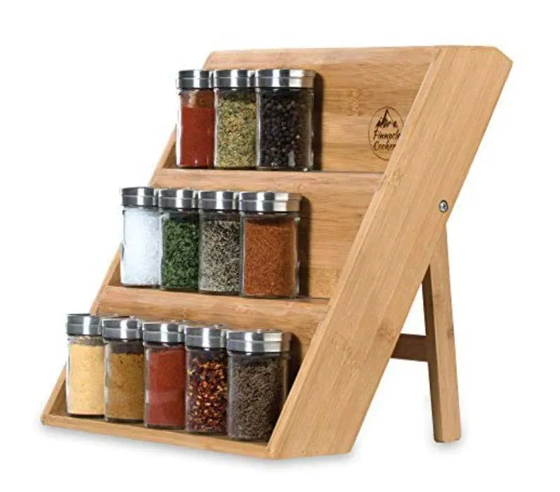 Pinnacle Cookery Bamboo Spice Rack Organizer for Countertop 3-Tier 15x13.5x2in