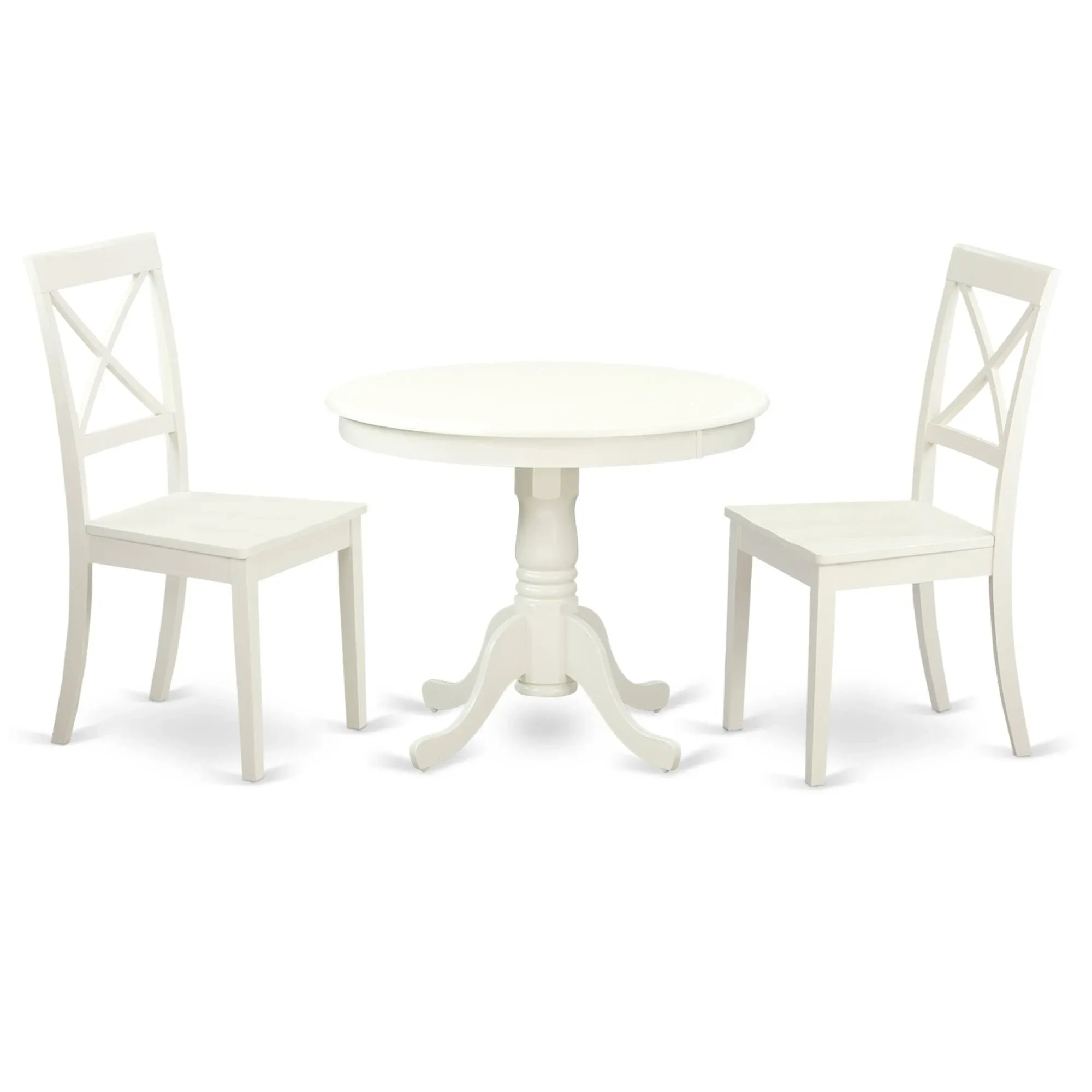 East West Furniture ANBO3-LWH-W 3 PC Set-Table and 2 Wood Kitchen Chairs in Linen White