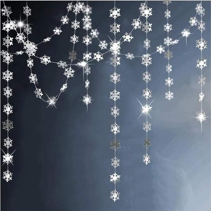 Cheerland Silver Snowflake Garland for Winter Wonderland/Onederland Party Decoration Christmas Tree Hanging Décor/Streamer/Banner for Frozen Birthday/Holiday/New Year/Wedding/Baby Shower/Classroom