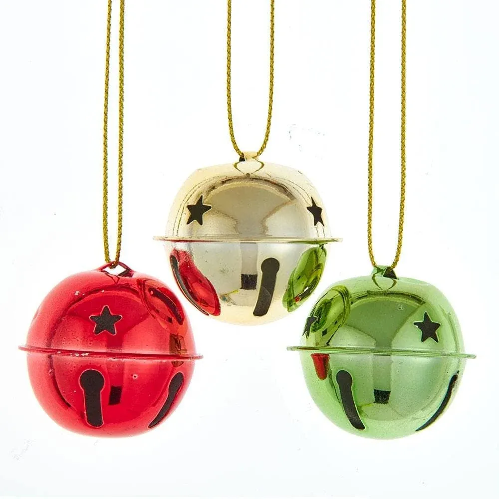 Kurt Adler Metal Jingle Bells Ornaments Red Gold Green 35mm 9pc Box