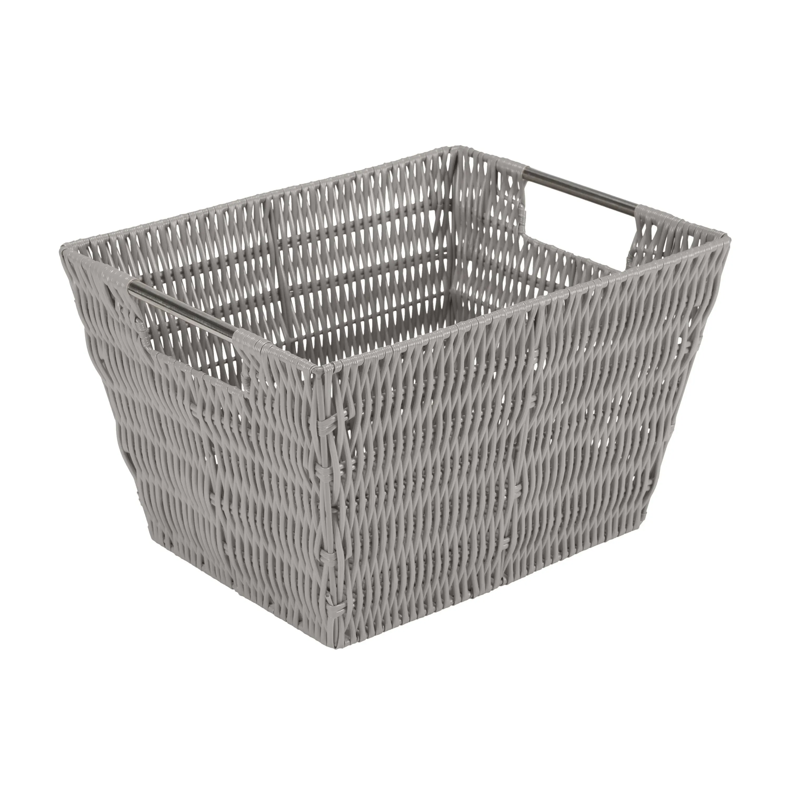 Simplify 12"x10"x8" Medium Woven Basket for Storage with Handles, Nursery, Playroom, Toys, Bedroom, Closet, Clothes, Office, Decorative Rattan Totes, Charcoal