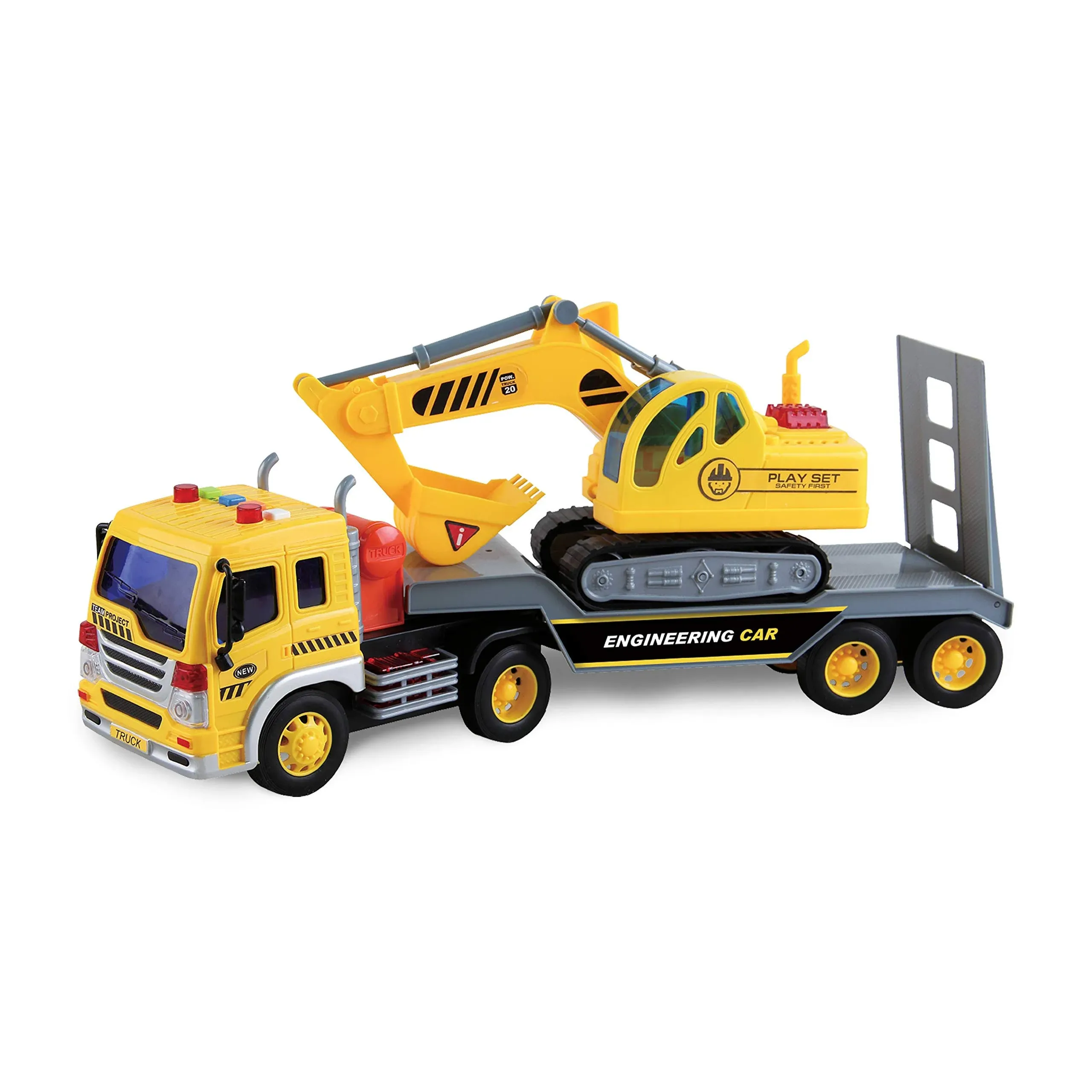 17’’ Vehicles Transport with Excavator Bright Lights and Construction Sounds