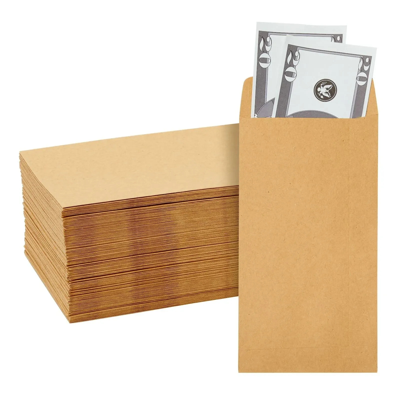 100-Pack Brown #7 Small Money Envelopes for Cash, 3.5 x 6.5 Inches Budgeting, Banks, Money Saving Challenges, Currency Envelopes for Coins, Budget Planning, 130 GSM