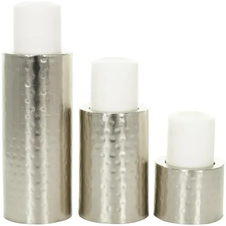 CosmoLiving by Cosmopolitan 3 Candle Silver Metal Handmade Pillar Candle Holder Set of 3