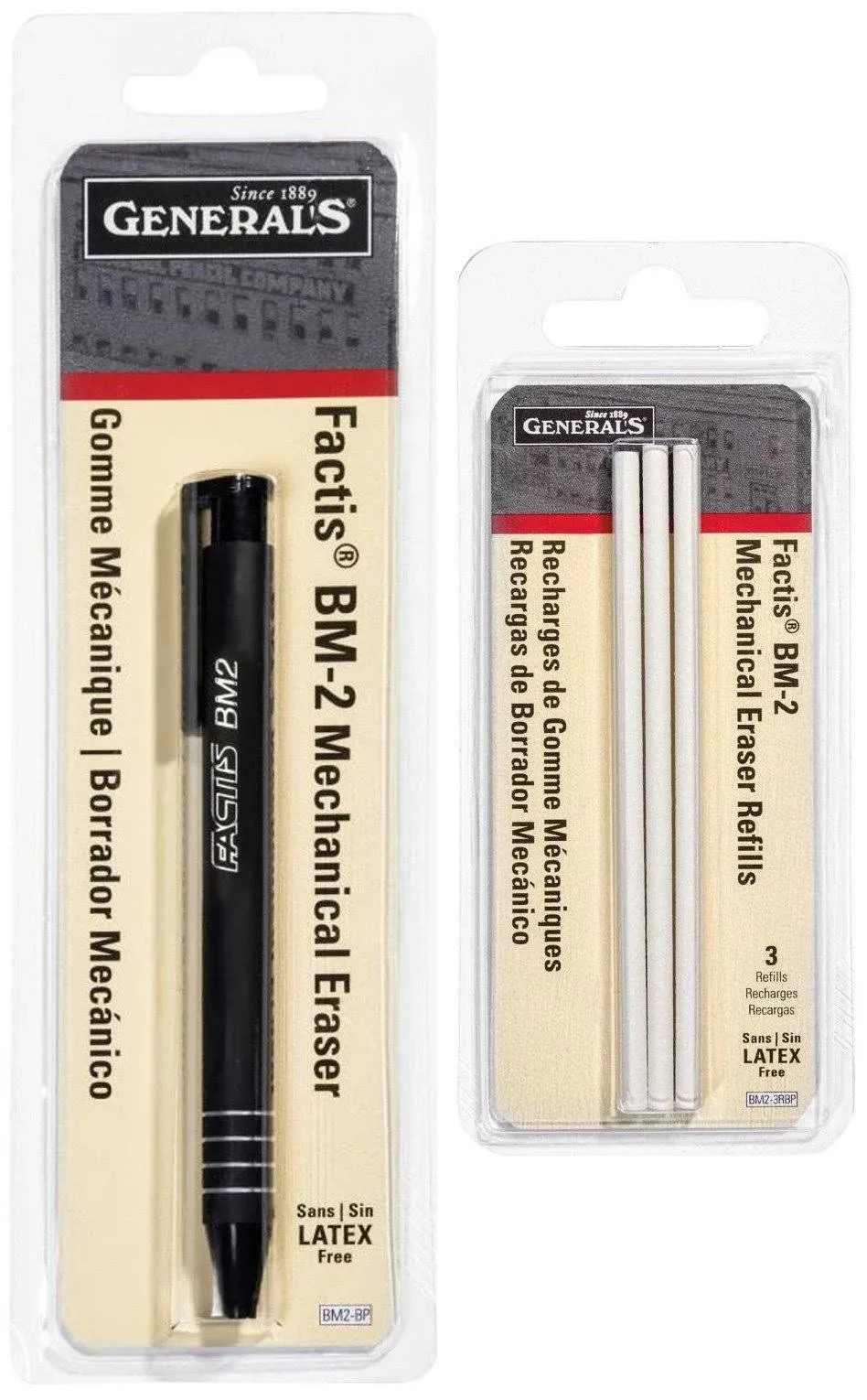 GENERAL PENCIL CO. GPBM2-BP Factis Pen Style Eraser Carded, White