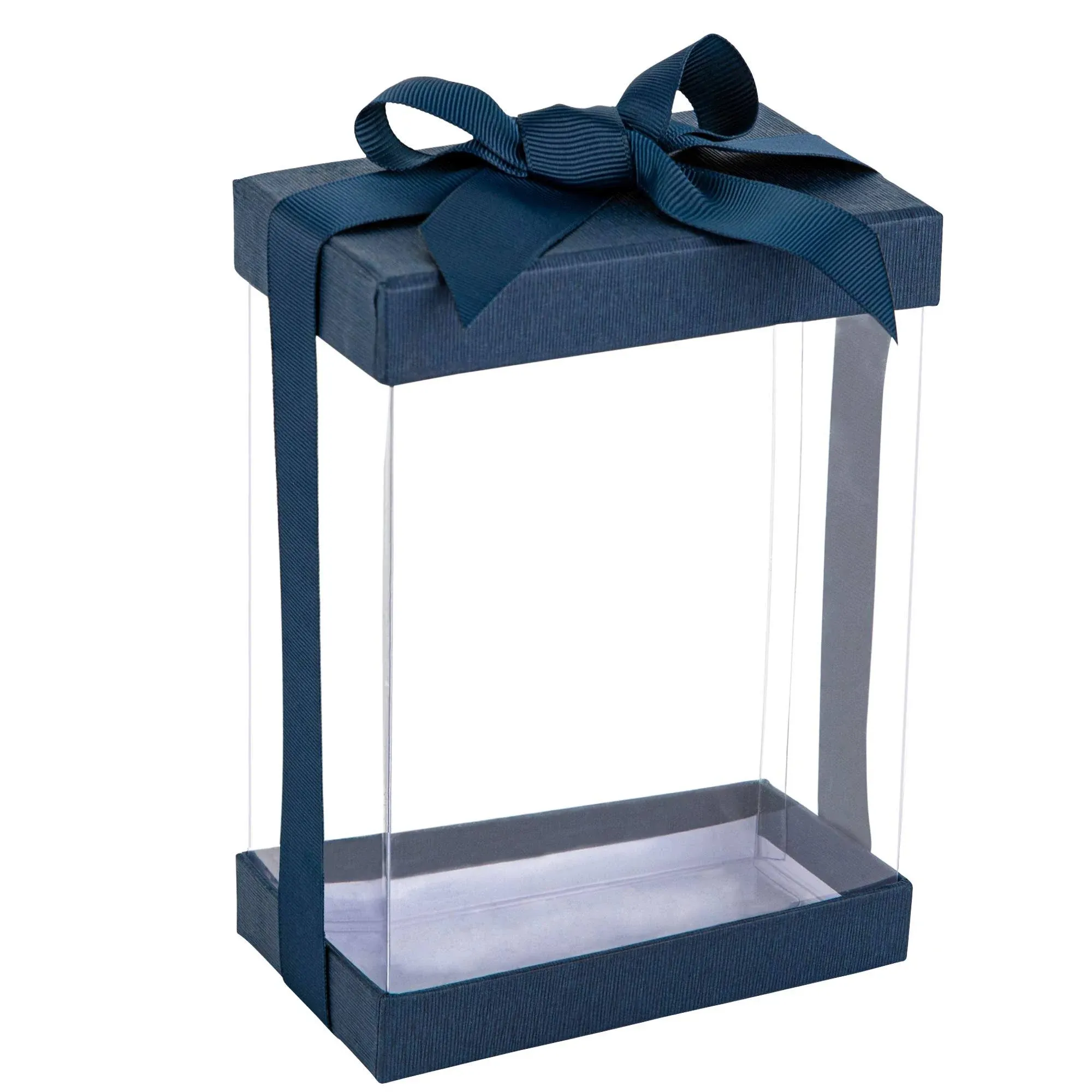 Clear Navy Blue 7X5X3 Gift Boxes 6 Pack Bakery Boxes With Base Lid & Ribbon