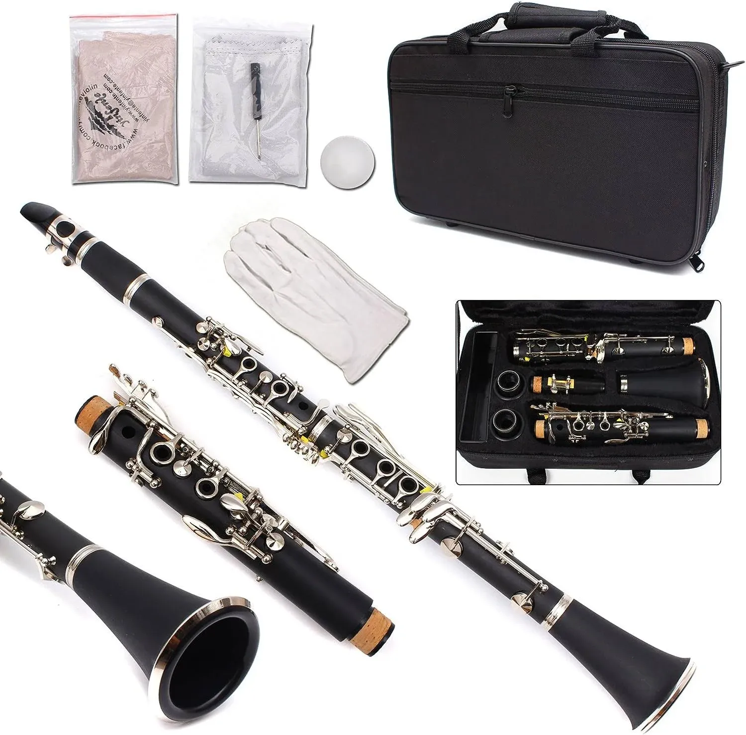 Professional Bb Clarinet Ebonite Body Nickel Plated Bb Key 17 key Two Barrels