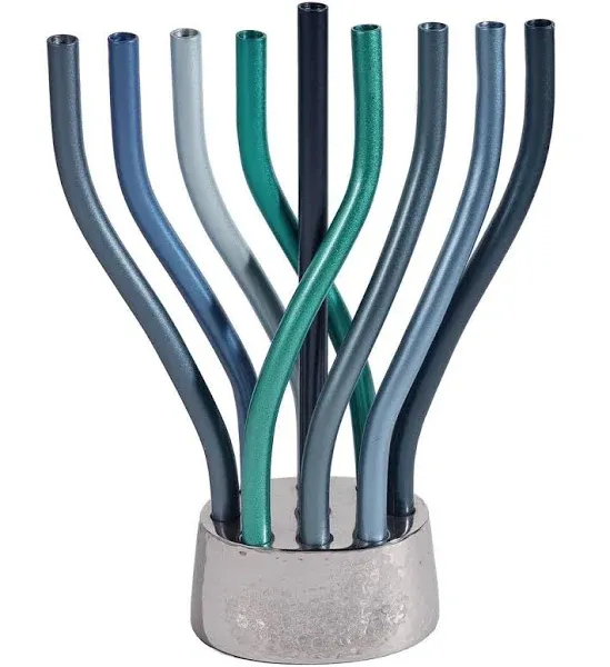 Yair Emanuel Twisted Hanukkah Menorah - 9 branch Modern Menorah Chanukah - Blue Menorah Judaica Gift