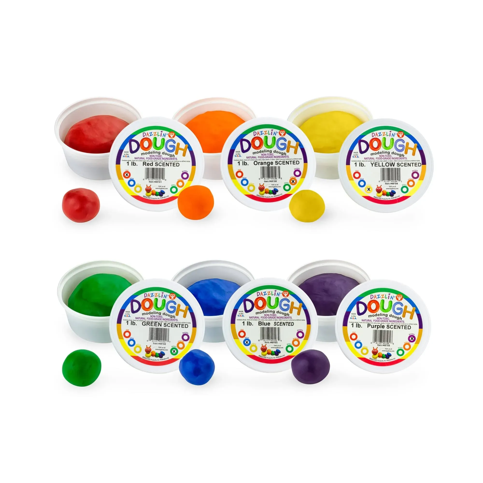 Hygloss Products Dough, Safe & Non-Toxic Modelling Dough for Arts & Crafts, Learn, Scented, 1lb. of 6 Colors, 6 lb. Total