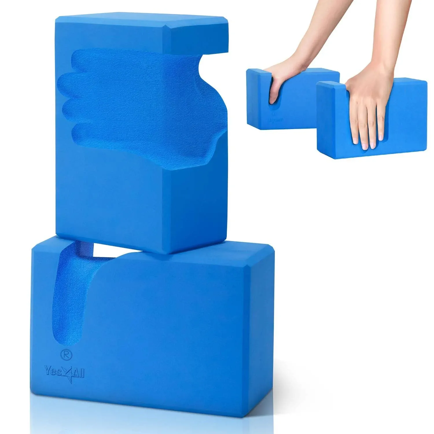 Yes4All Yoga Blocks 2 Pack Wrist Support, Comfort, and Grip B. Marlin Blue 