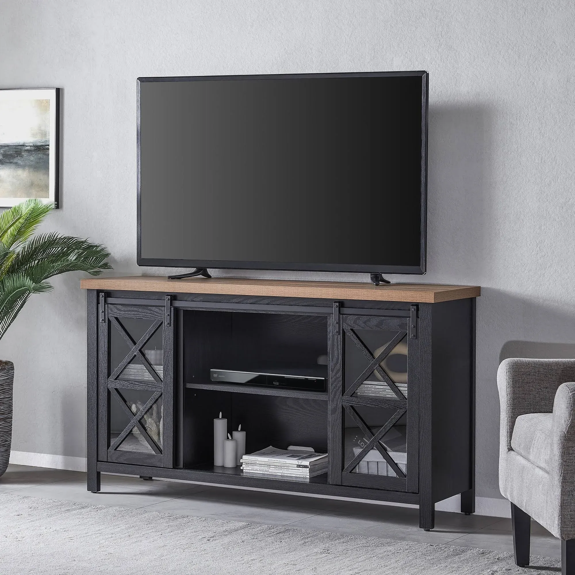 Clementine TV Stand - Black Grain/Golden Brown - 58"