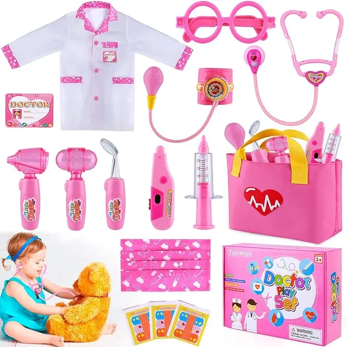 Doctor Kit for Kids, Play Kids Doctor Kit with Stethoscope and Doctor Costume - Play Doctor Set for Kids Toddlers