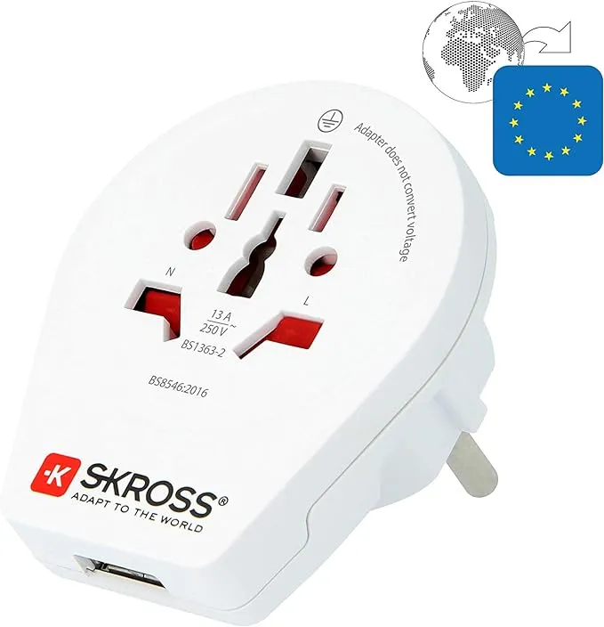 Skross World to Europe USB Travel Adaptor, White