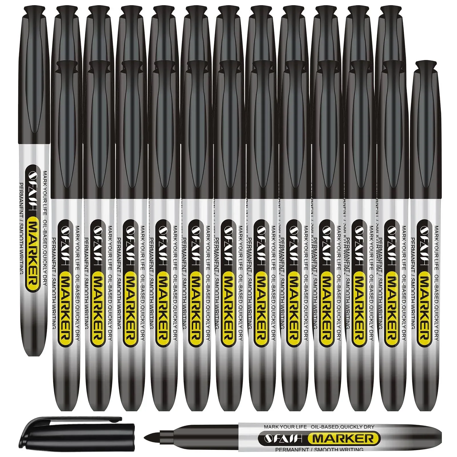 SFAIH Black Permanent Markers Bulk - 24 Pack Fine Point Permanent Markers for Plastic Glass Metal Wood, Quick Dry Waterproof Permanent Markers Fine Tip for Kitchen Classroom Office