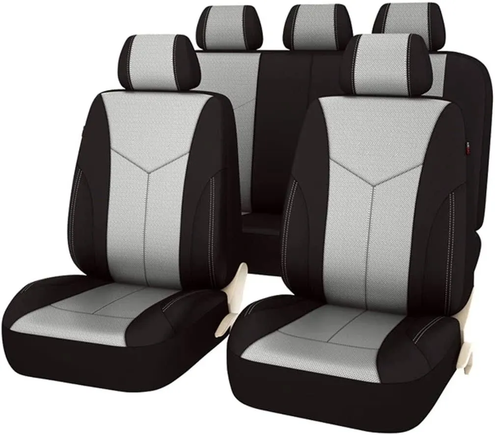 Faux Leather with AIR Fresh Mesh Universal Fit Car Seat Covers Full Set, Airb...