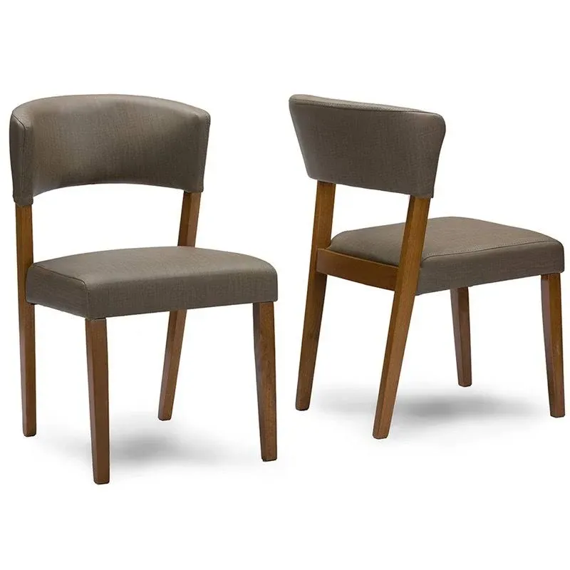 Pemberly Row Modern Side Chair in Brown Faux Leather (Set of 2)