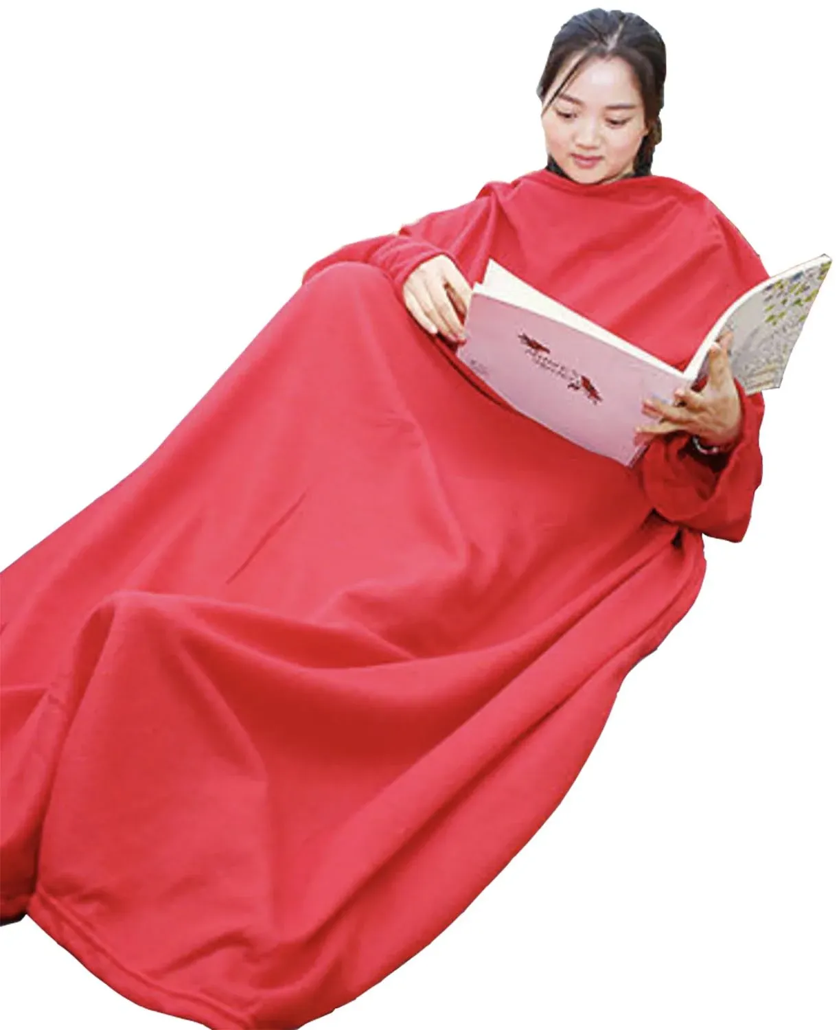 Warmie- Cozy Blanket With Sleeves- Super Soft Fleece Warm Cozy Hands Free For Reading Surfing Internet Watching Tv (Red 70" X 50")