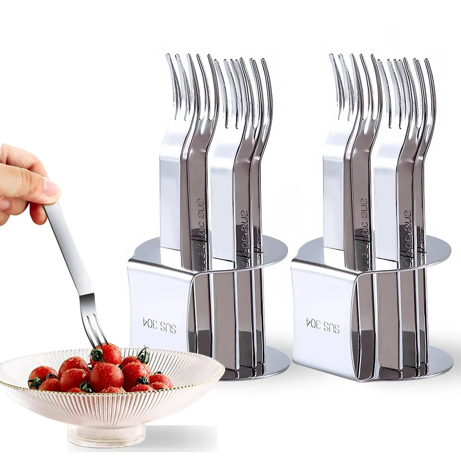 12 Pieces Dessert Forks Set with 2 Base Holder Stainless Steel Mini Forks for...