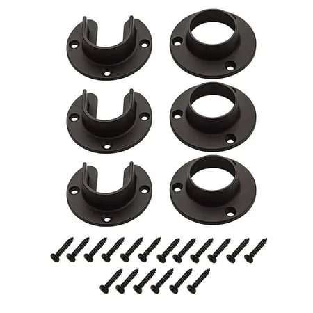 3 Sets Heavy Duty Stainless Steel Closet Pole Sockets Rod End Support Matt Black