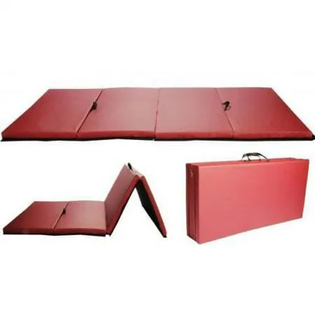 Gymnastics Mat Exercise Folding Panel Gymnastics Mat Gym Fitness Exercise Mat 4 x8 x2 Thick Burgundy Color