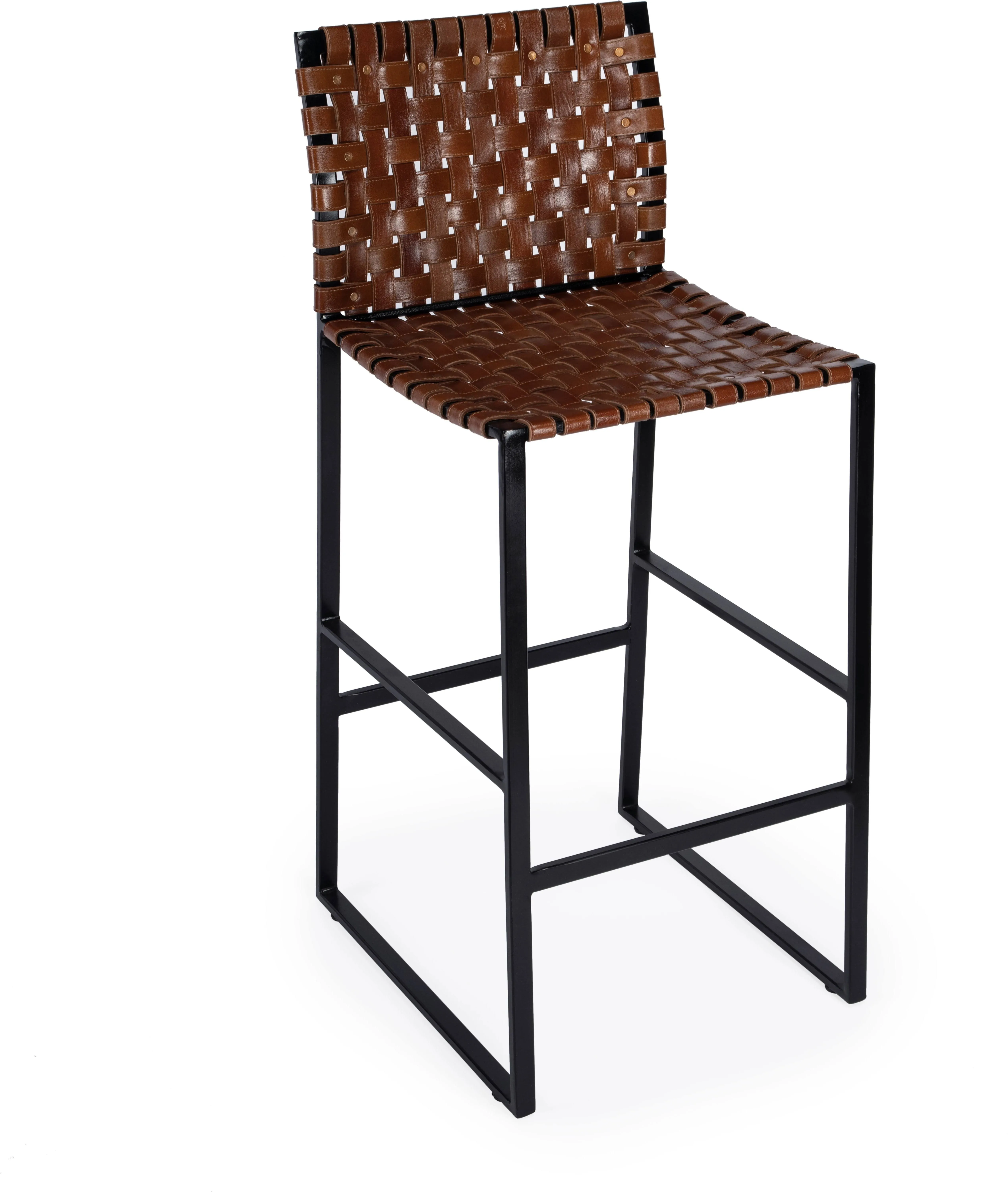 Urban Brown Woven Leather Bar Stool