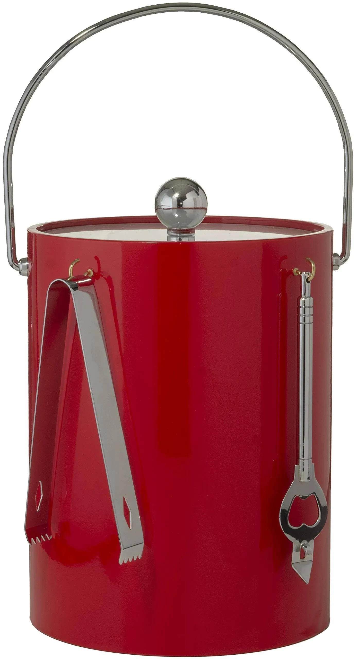 Red Double Walled 5-Quart Insulated Ice Bucket With Ice Tongs & Bottle Opener - Transitional - Ice Tools And Buckets   - by Furniture East Inc. | Houzz