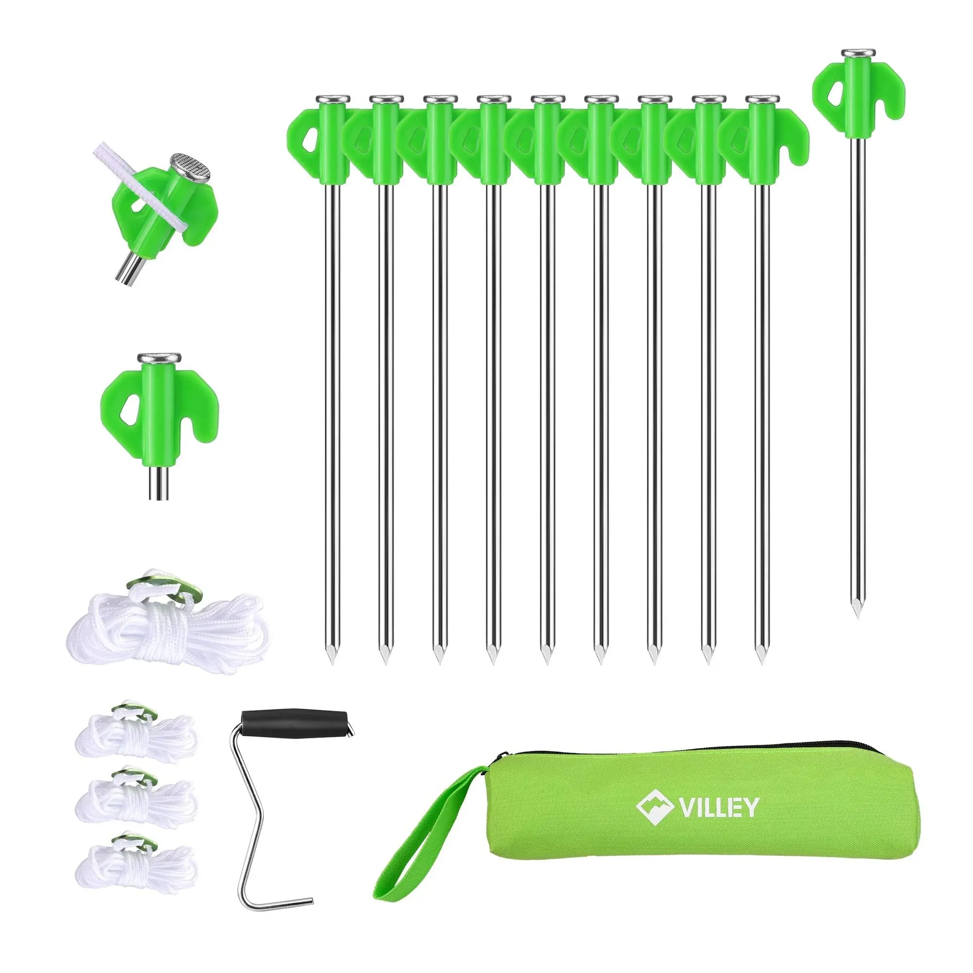 VILLEY 10-in Heavy Duty Camping Tent Stakes Galvanized Stakes Accessories w/Bag