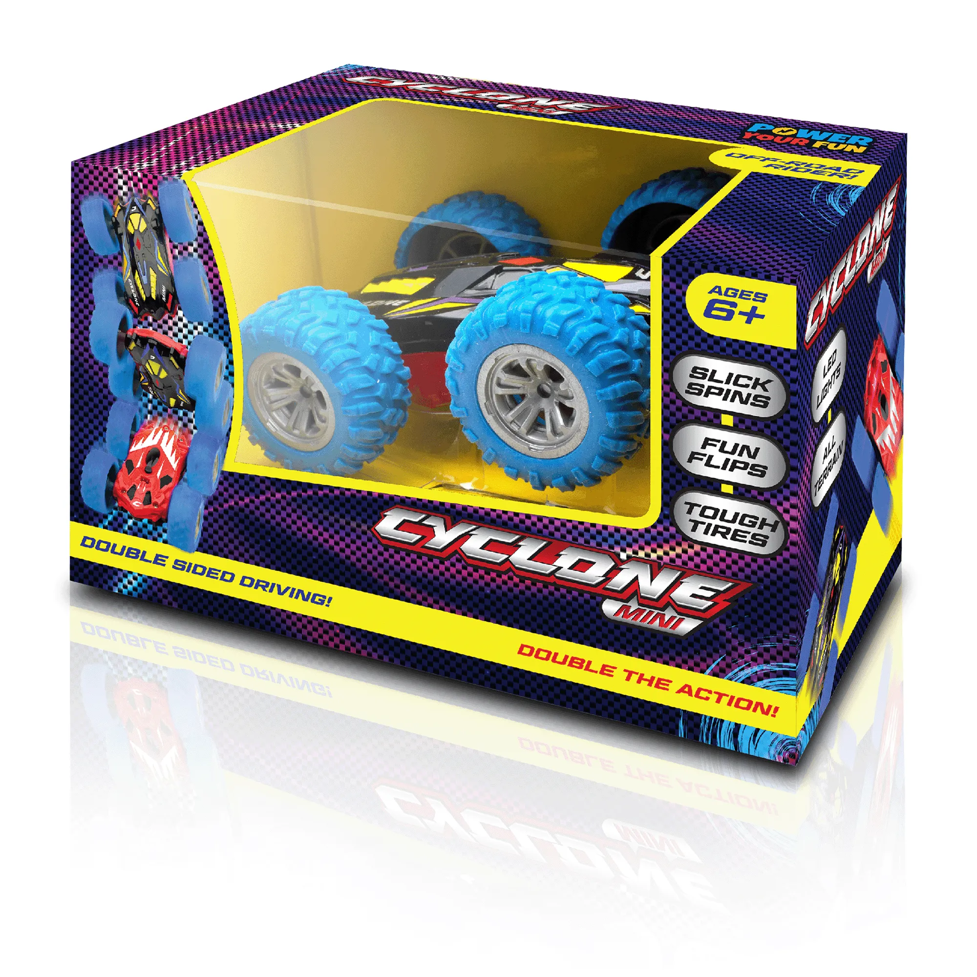 Power Your Fun Cyclone Mini RC Car Off-Road Rider - Double Sided LED 360 Flips