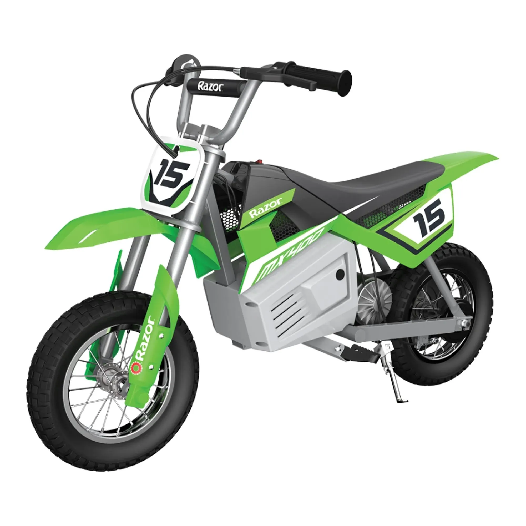 Razor MX400 Dirt Rocket 24V Electric Toy Motocross Motorcycle Dirt Bike with Hand-Operated Brakes and Retractable Kickstand, White