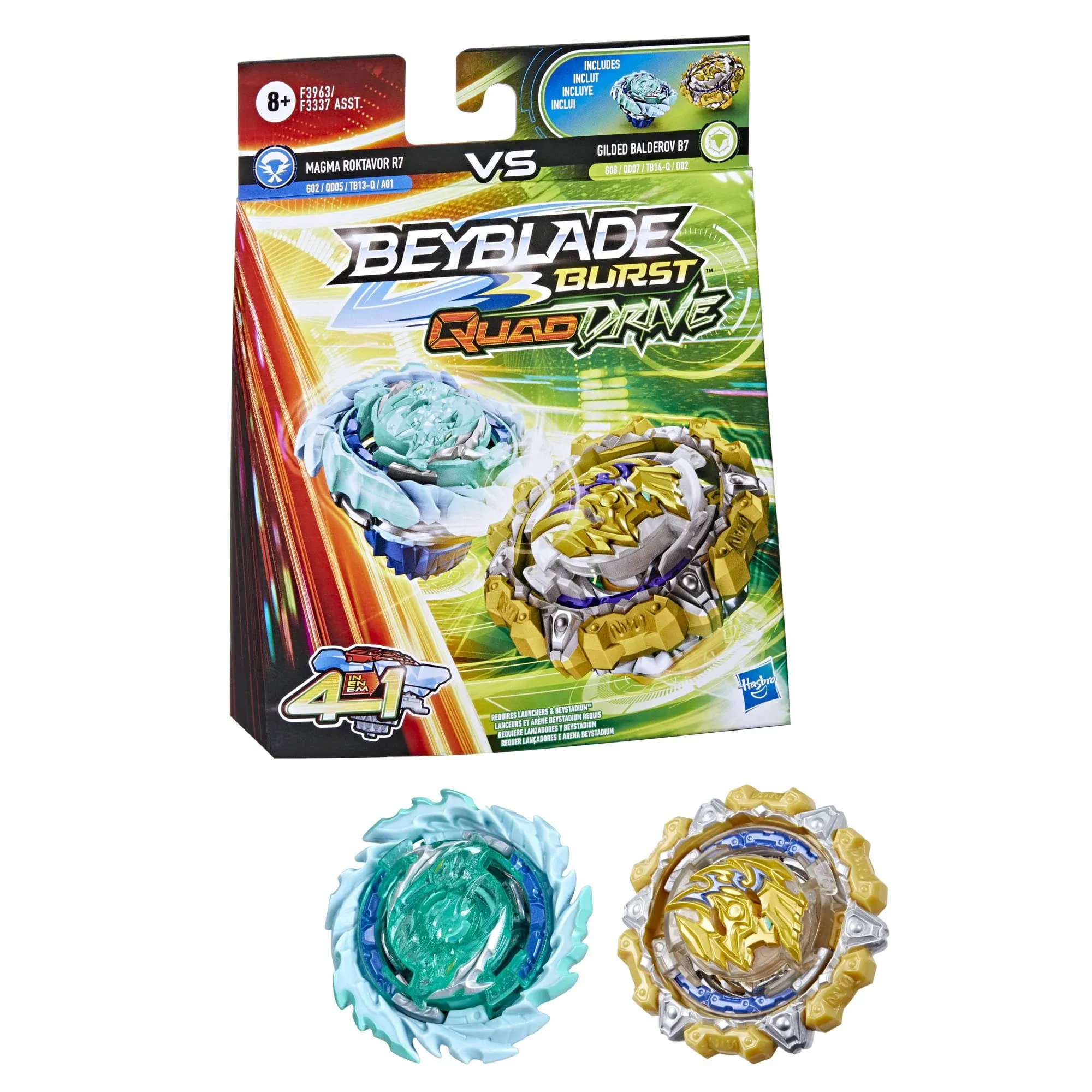 Beyblade Burst QuadDrive Magma Roktavor R7 and Gilded Balderov B7 Spinning Top