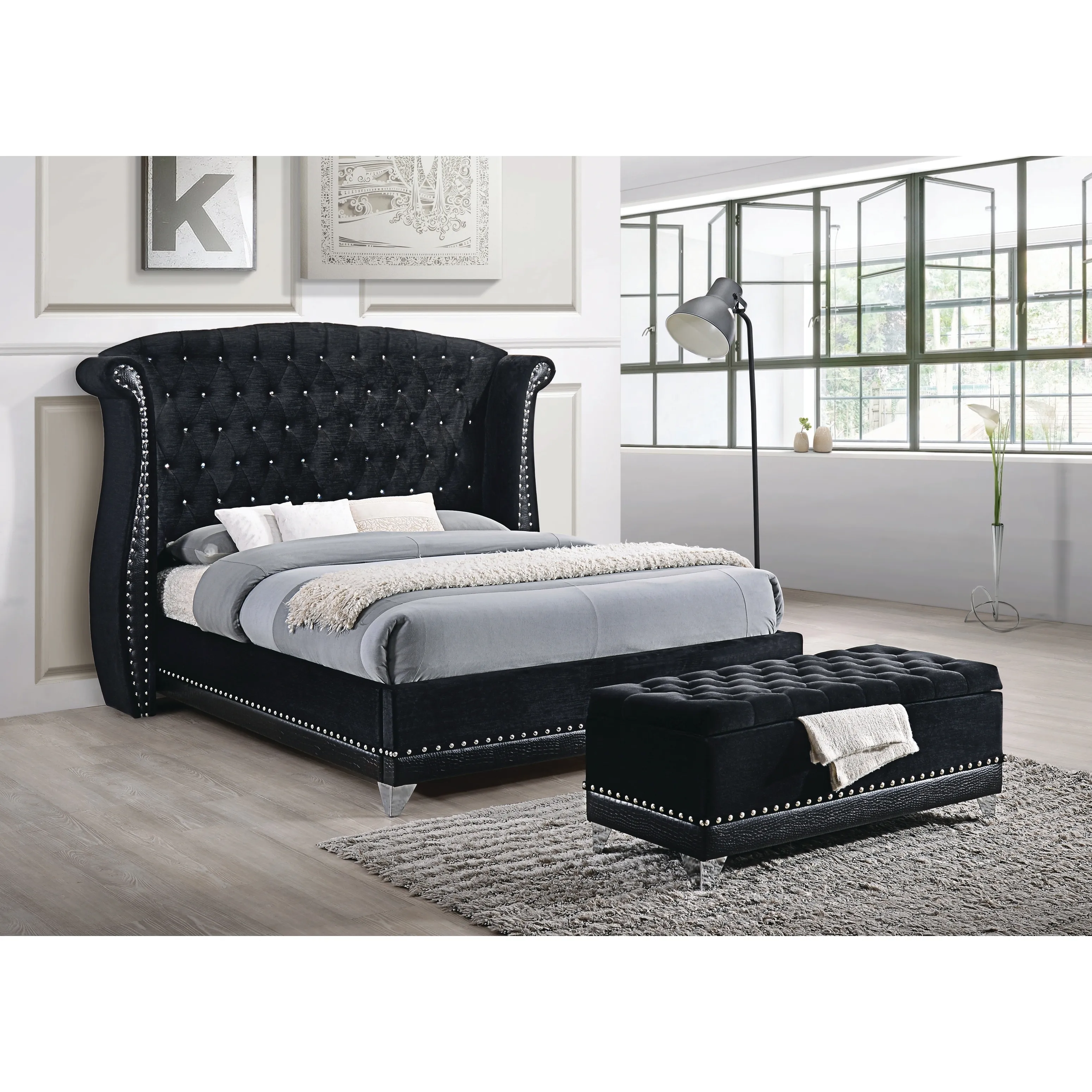 Barzini Black Tufted Rectangular Trunk with Nailhead