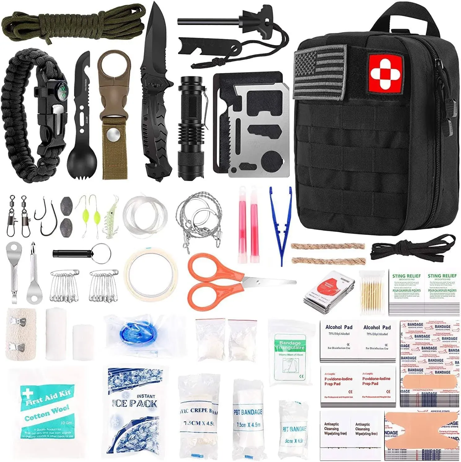 216 Pcs Survival First Aid Kits, Professional Survival Gear Equipment Tools F...