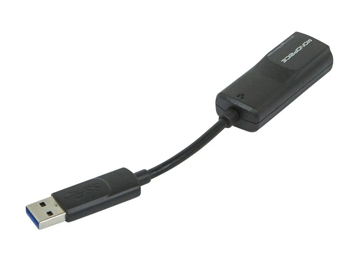 Monoprice USB 3.0 to Gigabit Ethernet Adapter, Supports 10/100/1000 Mbps Connections, Plug-N-Play, Compatible with Windows, MacOS, Linux, and Android Systems