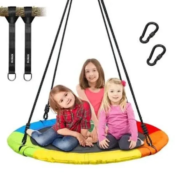 Trekassy 700lb 40 Inch Saucer Tree Swing for Kids Adults 900D Oxford Waterproof with 2pcs Tree Hanging Straps, Steel Frame and Adjustable Ropes Blue