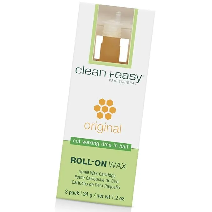 Clean + Easy Small Original Roll On Wax Refill for Wax Cartridge, Hygienic Depilatory Hair Removal Treatment, Removes Fine to Coarse Hairs, Perfect for Delicate Skin - 3 Packs