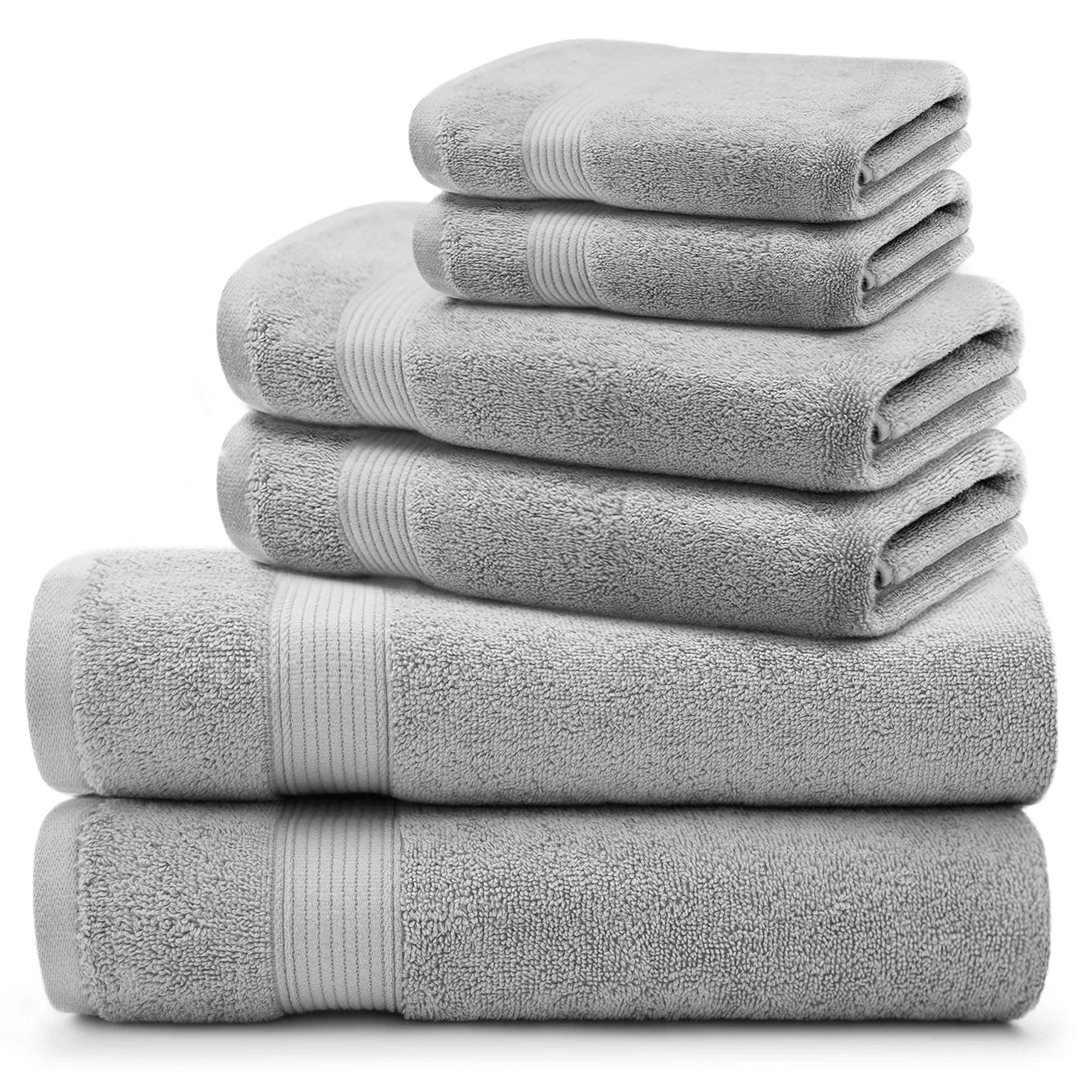 MICRODRY - Set of Deluxe Cotton Bath Towels, Absorbent Towels for Bathroom with Enhanced Airsoft Technology, Includes 2 Premium Soft Bath Towels, 2 Hand Towels, and 2 Wash Cloths, Silver