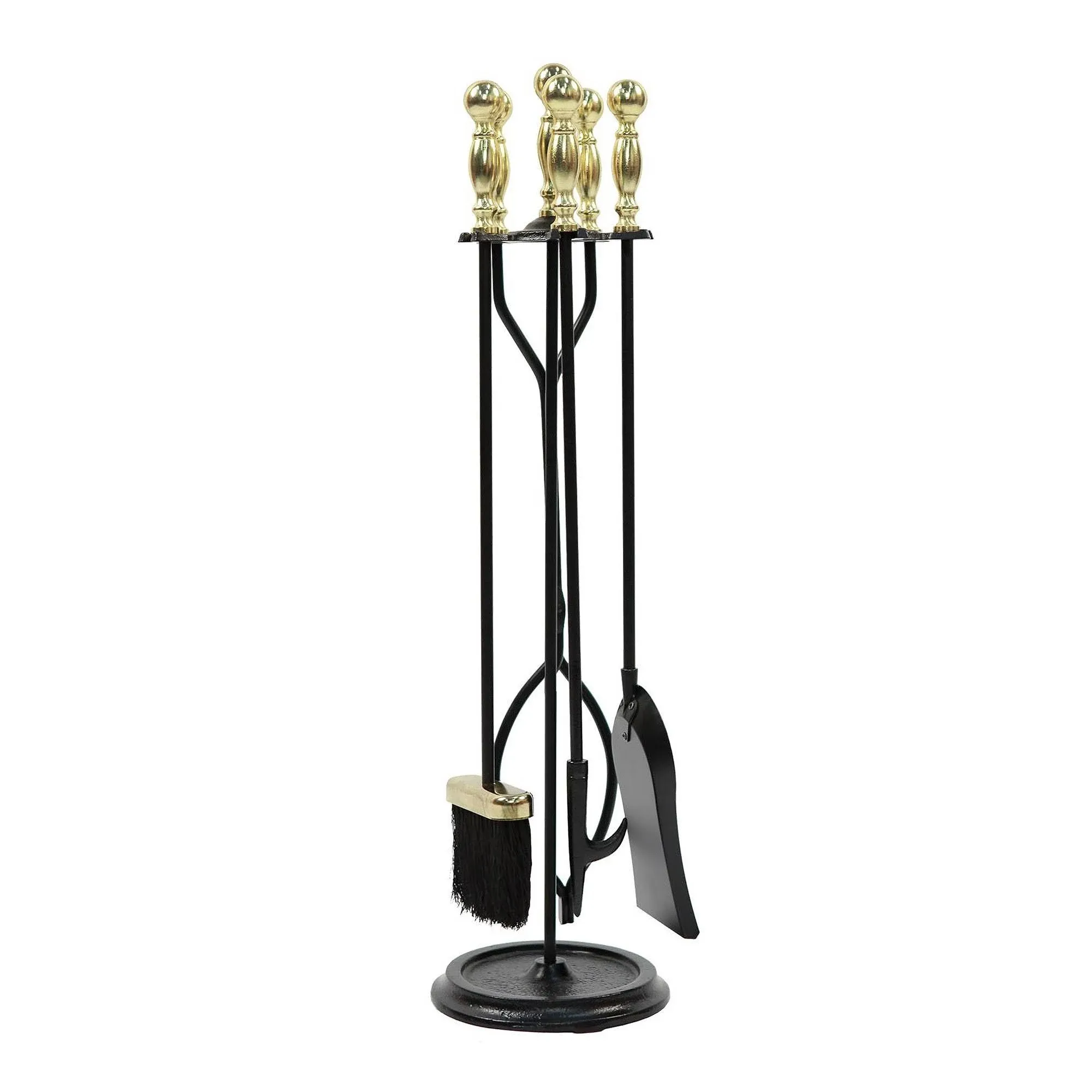 Minuteman International Sutton 5-piece Fireplace Tool Set, Polished Brass and Black, Large