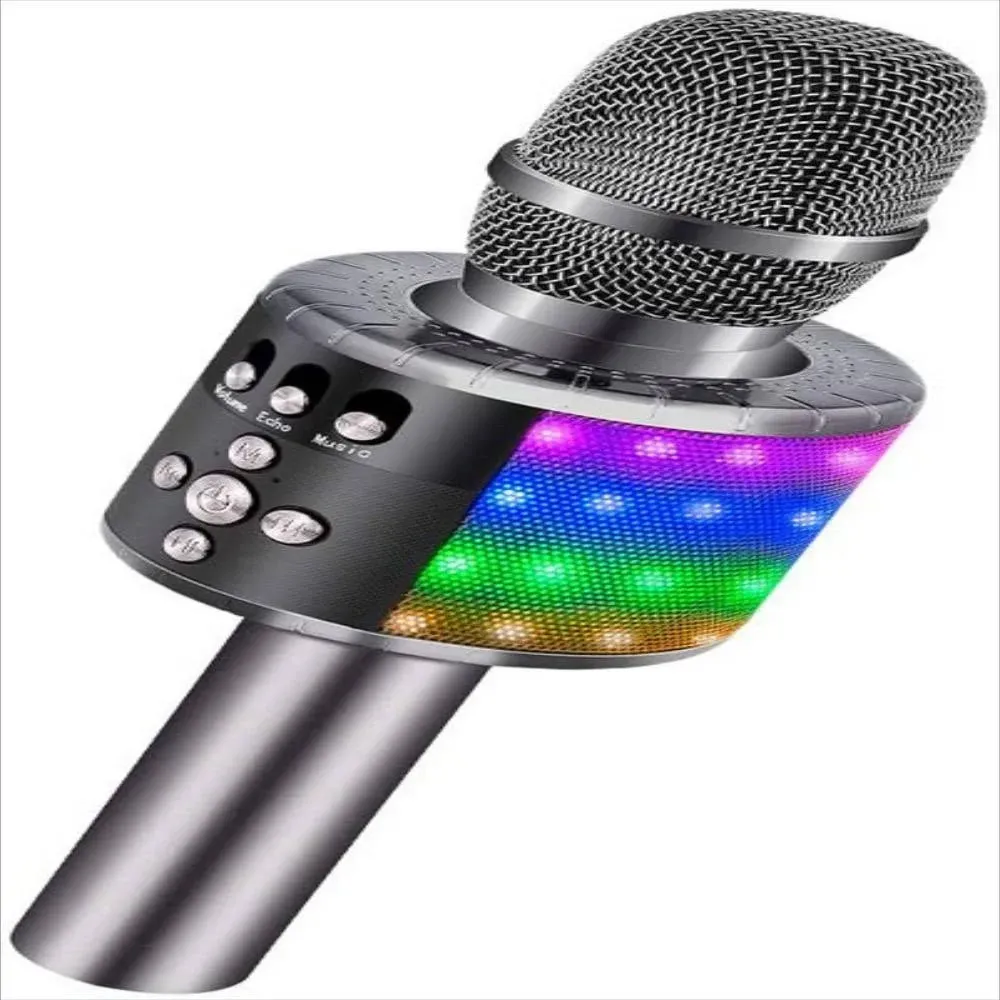 BONAOK Bluetooth Wireless Karaoke Microphone with LED Lights,4-in-1 Portable Handheld Mic with Speaker Karaoke Player for Singing Home Party Toys Birthday Gift for Kids Adults Girls Q78(Rose Gold)