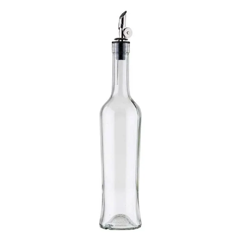 Tablecraft 10378 17 oz. Clear Glass Oil and Vinegar Bottle with Weighted Stainless Steel Pourer