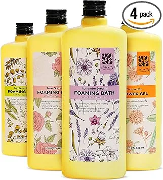 Bubble Bath for Women Adults, Scented Bubble Bath Spa Gift Set for Women Relaxing, 4 Pack Bubble Bath with Shower Gel, Ladies Foaming Bath Variety