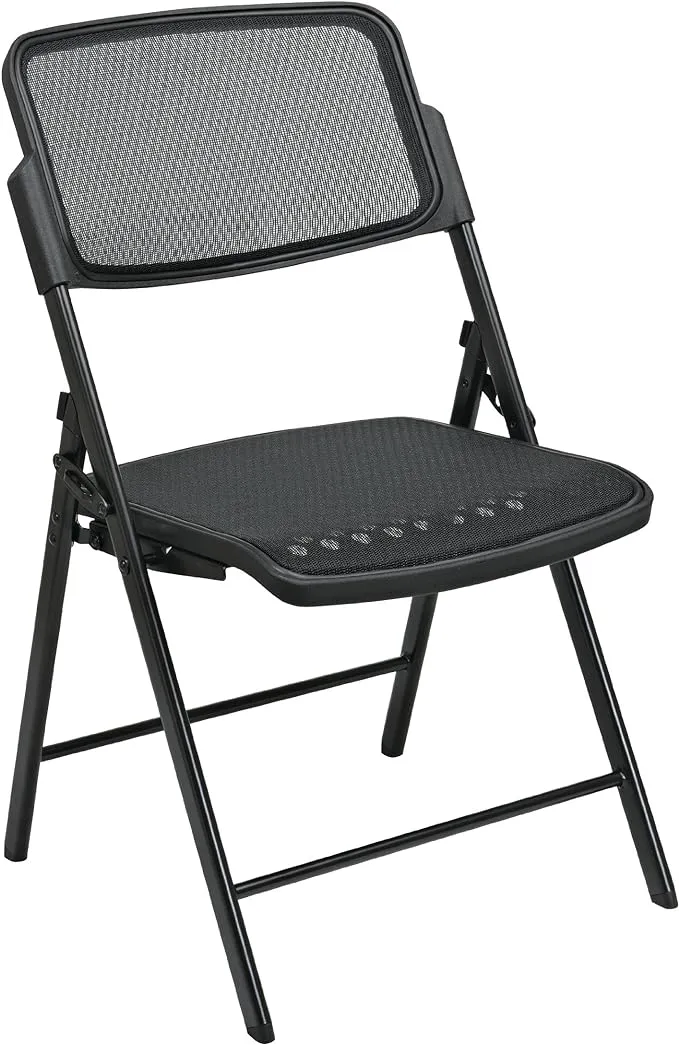 Office Star Deluxe Breathable ProGrid Seat and Back Folding Chair 2-Pack, Black Finish Frame