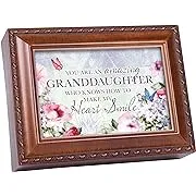 Cottage Garden GrandDaughter Make My Heart Smile Woodgrain Rope Trim Jewelry Box