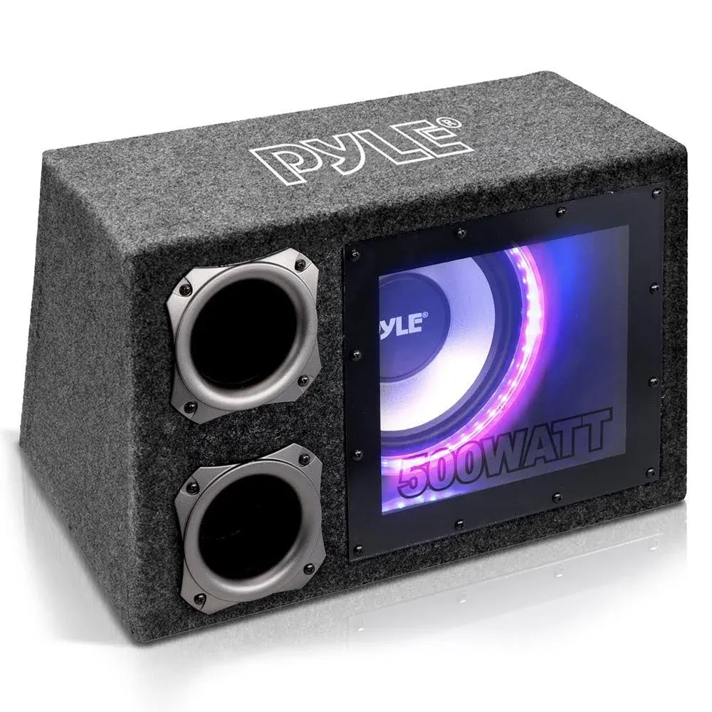 Pyle Single 10" Inch Vented Subwoofer Enclosure - 500 Watt Peak Power Car Audio Sub Woofer Speaker with Built-in Multi-Color LED Illuminating Ring Light & Remote Control