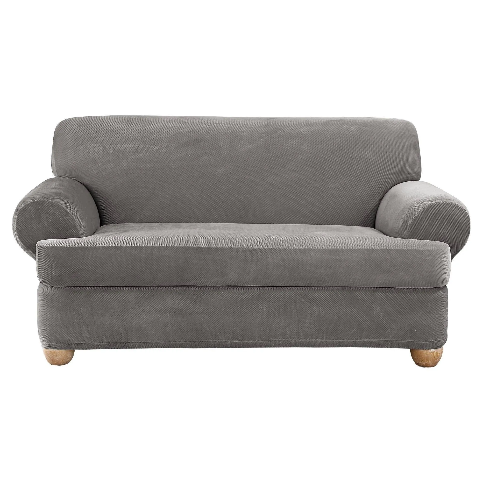 Sure Fit Stretch Pique 2-Piece T Cushion Loveseat Slipcover Grey