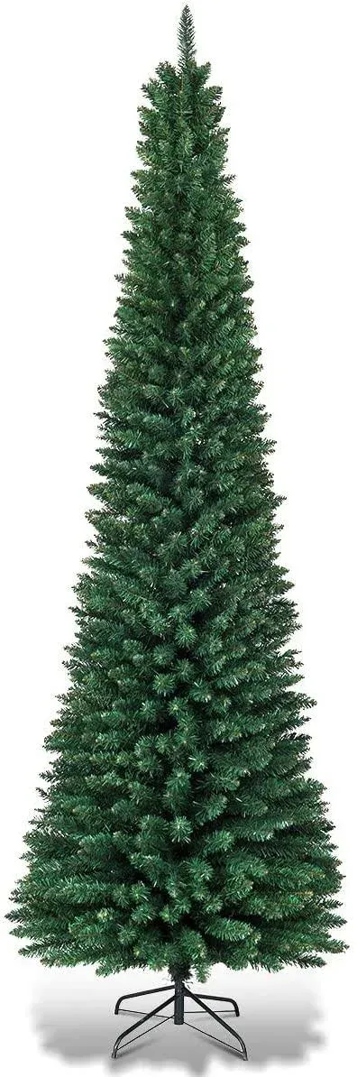 Artificial Pencil Christmas Tree, Premium Hinged Pine Tree with Solid Metal Legs, Perfect for Home, Shops and Holiday Decoration, Green (6FT)